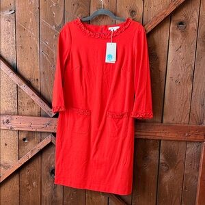 Boden Bright Red Dress with Ruffle Trim